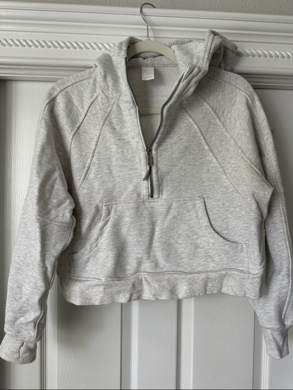 Light Gray Women's Half-Zip Hooded Pullover Sweatshirt
